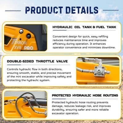 TYPHON TERROR XVII PRO Prestige Edition Mini Excavator 4000LB Kubota D902 Diesel, Enclosed Cab with AC/Heat, Hydraulic Thumb thumbnail 8