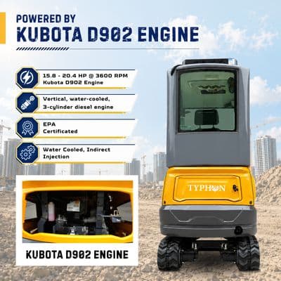 TYPHON TERROR XVII PRO Prestige Edition Mini Excavator 4000LB Kubota D902 Diesel, Enclosed Cab with AC/Heat, Hydraulic Thumb thumbnail 4