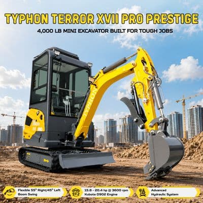 TYPHON TERROR XVII PRO Prestige Edition Mini Excavator 4000LB Kubota D902 Diesel, Enclosed Cab with AC/Heat, Hydraulic Thumb thumbnail 12