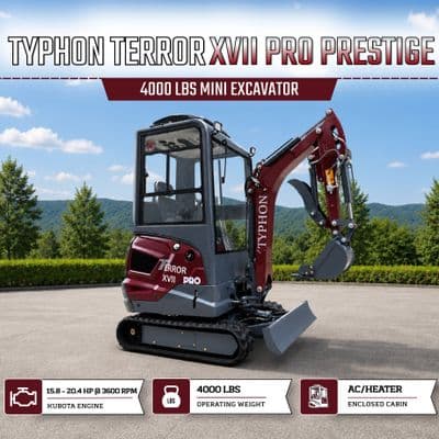TYPHON TERROR XVII PRO Prestige Edition 4000 lb Enclosed Mini Excavator with Kubota Power & Advanced Hydraulics thumbnail 8