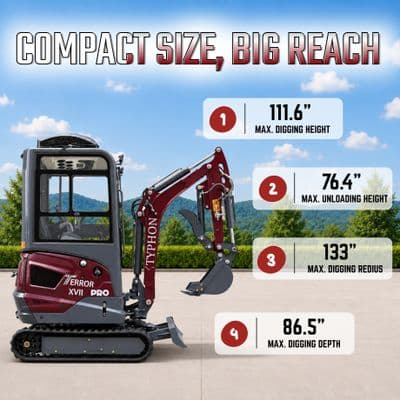 TYPHON TERROR XVII PRO Prestige Edition 4000 lb Enclosed Mini Excavator with Kubota Power & Advanced Hydraulics thumbnail 9