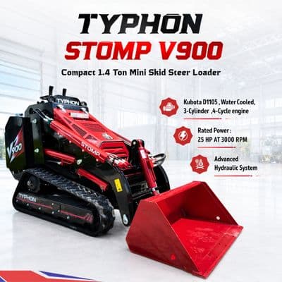 Brand New TYPHON STOMP V900 1.4 Ton Mini Track Loader Featuring Dual Auxiliary Hydraulics & Kubota D1105 25HP USA Engine thumbnail 7