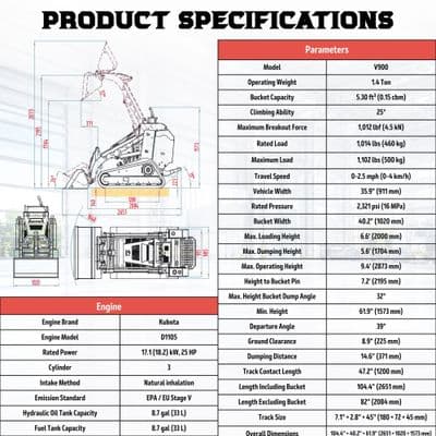 Brand New TYPHON STOMP V900 1.4 Ton Mini Track Loader Featuring Dual Auxiliary Hydraulics & Kubota D1105 25HP USA Engine thumbnail 3