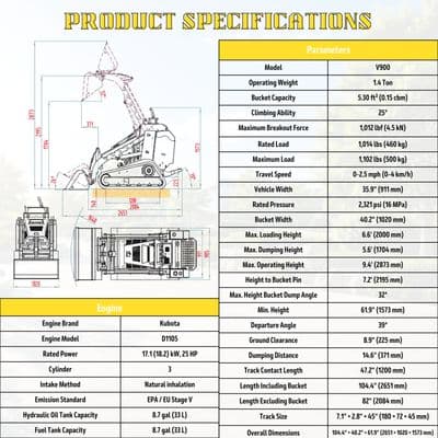 Brand New TYPHON STOMP V900 1.4-Ton Compact Track Loader with 25HP Kubota Diesel Engine 1,102 lb Max Load thumbnail 3