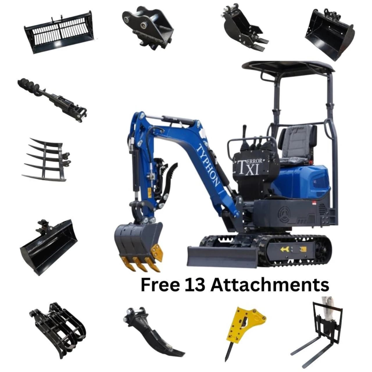TERROR XI Mini Excavator Digger 13.5hp Gas B&S EPA Engine with 13 Attachments