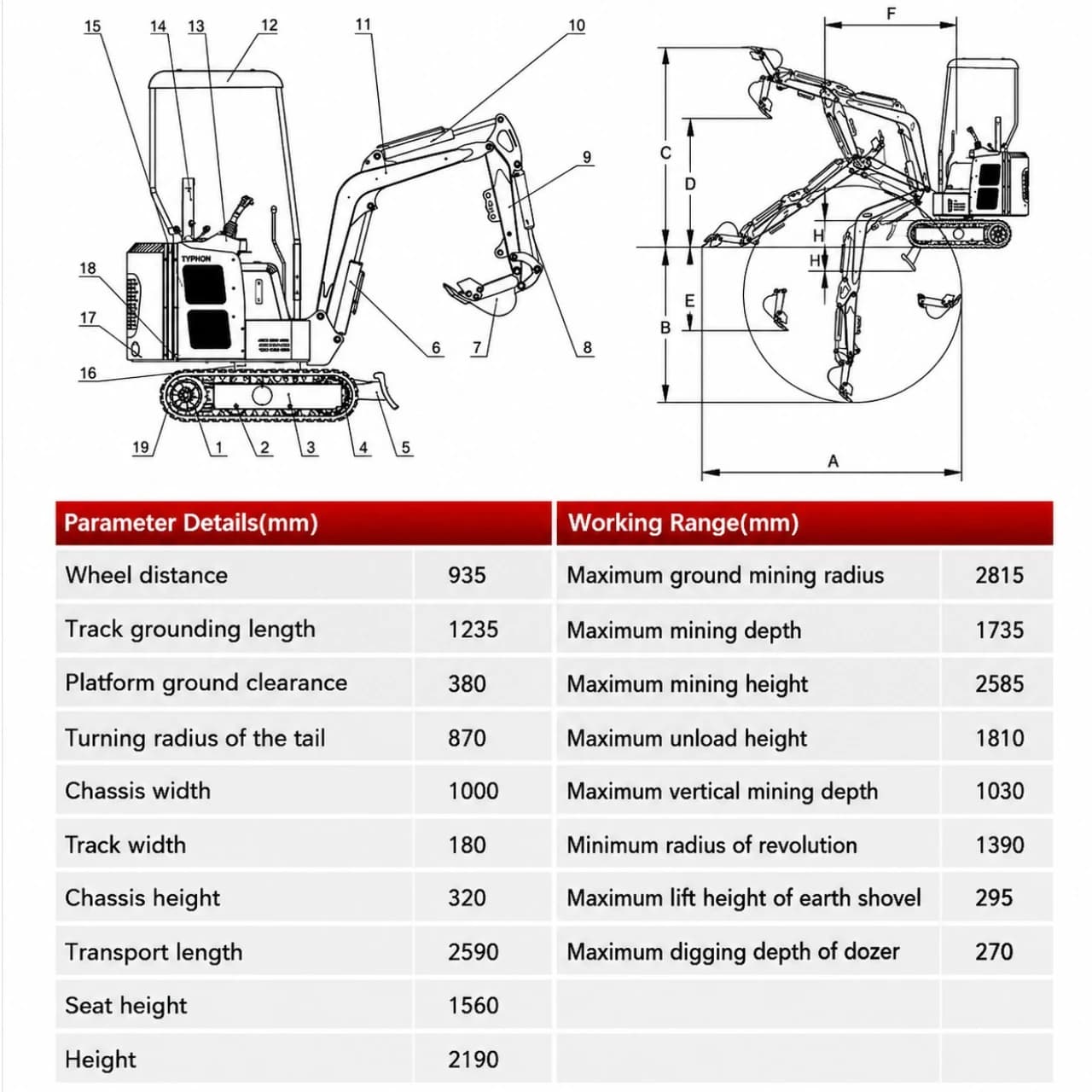 TYPHON TERROR XV STORM Mini Excavator – 1.05 Ton Trench Digger 13.5hp B&S EPA Engine USA thumbnail 2