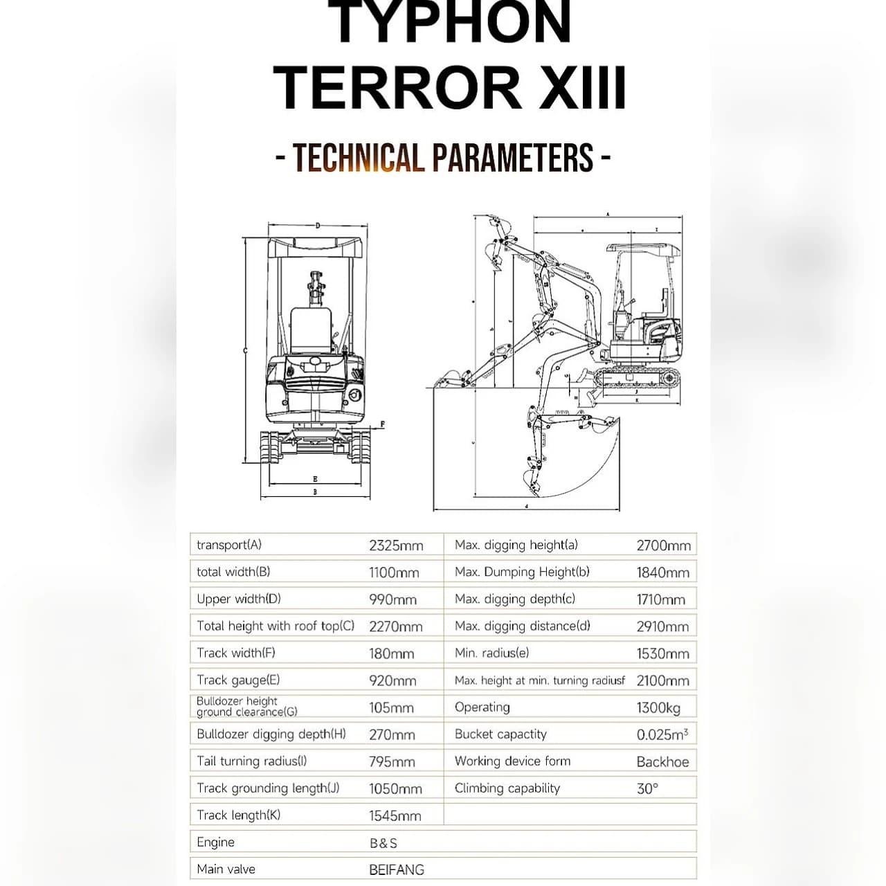 TYPHON TERROR XIII Mini Excavator – 1.3 Ton Trench Digger with Canopy, Hydraulic Thumb Clip, 13.5hp B&S Engine USA thumbnail 2