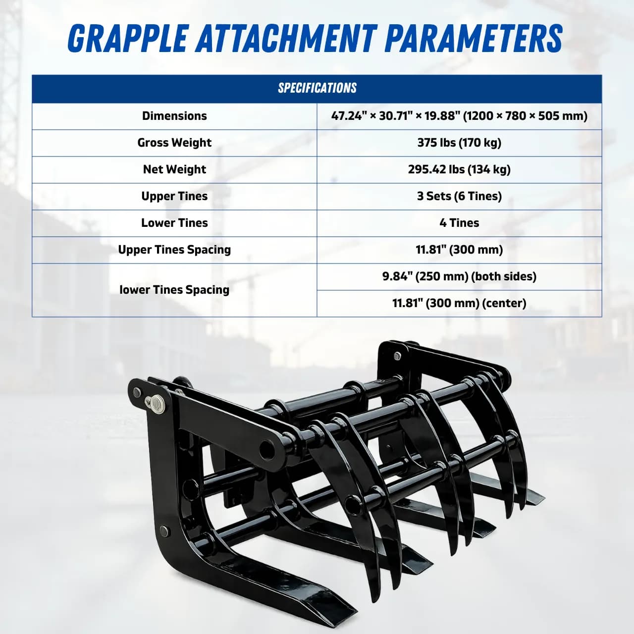 TYPHON Skoop Heavy-Duty Wheel Loader Log Grapple 295 lbs Robust Log & Brush Handler with 6+4 Tine Grip thumbnail 2