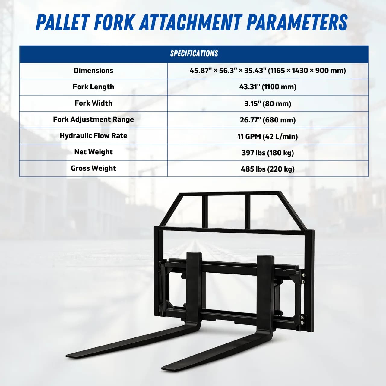 TYPHON Skoop Hydraulic Pallet Fork Attachment for Wheel Loader 43 Inch 11.1 GPM thumbnail 2