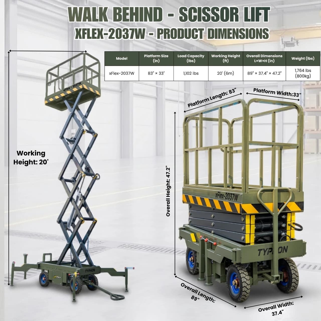 TYPHON xFlex-2037W Walk-Behind Scissor Lift comes with 20ft Working Height and Manual outriggers 1102 lbs load capacity 110V Electric thumbnail 2